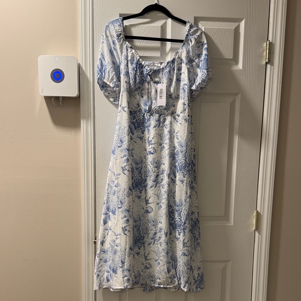 Baltic Born White and Blue Floral Midi Dress